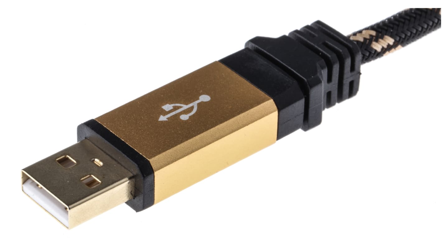 Roline USB-Kabel, USBA / USB B, 3m USB 2.0 Schwarz/Gold