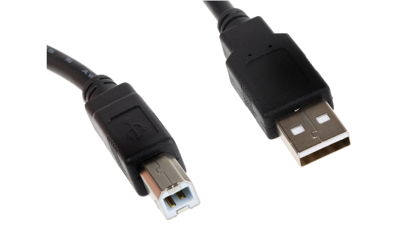 Cable USB 2.0 Roline, con A. USB B Macho, con B. USB A Macho, long. 1.8m, color Negro