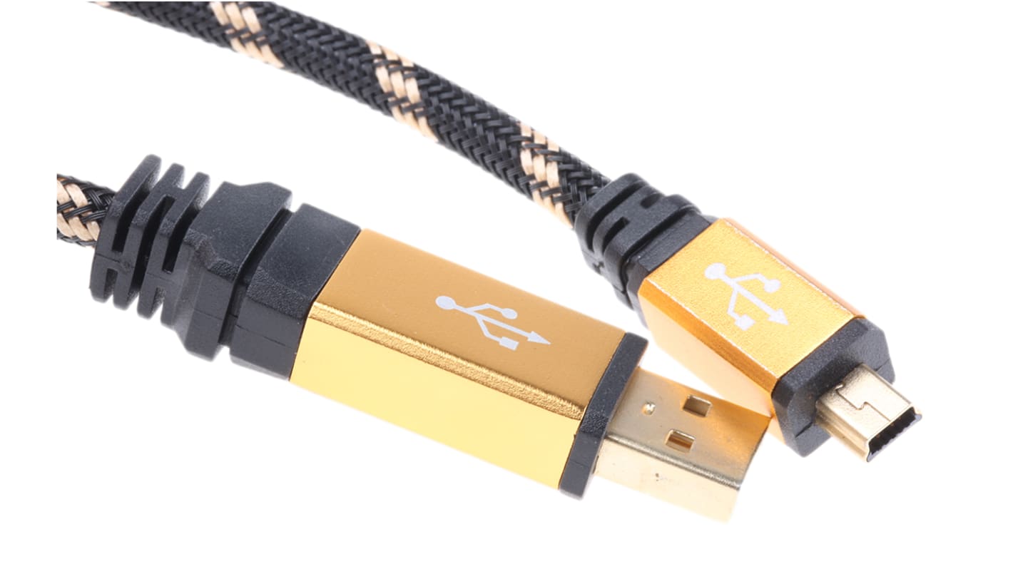 Roline USB-Kabel, USBA / Mini-USB B, 800mm USB 2.0 Schwarz/Gold