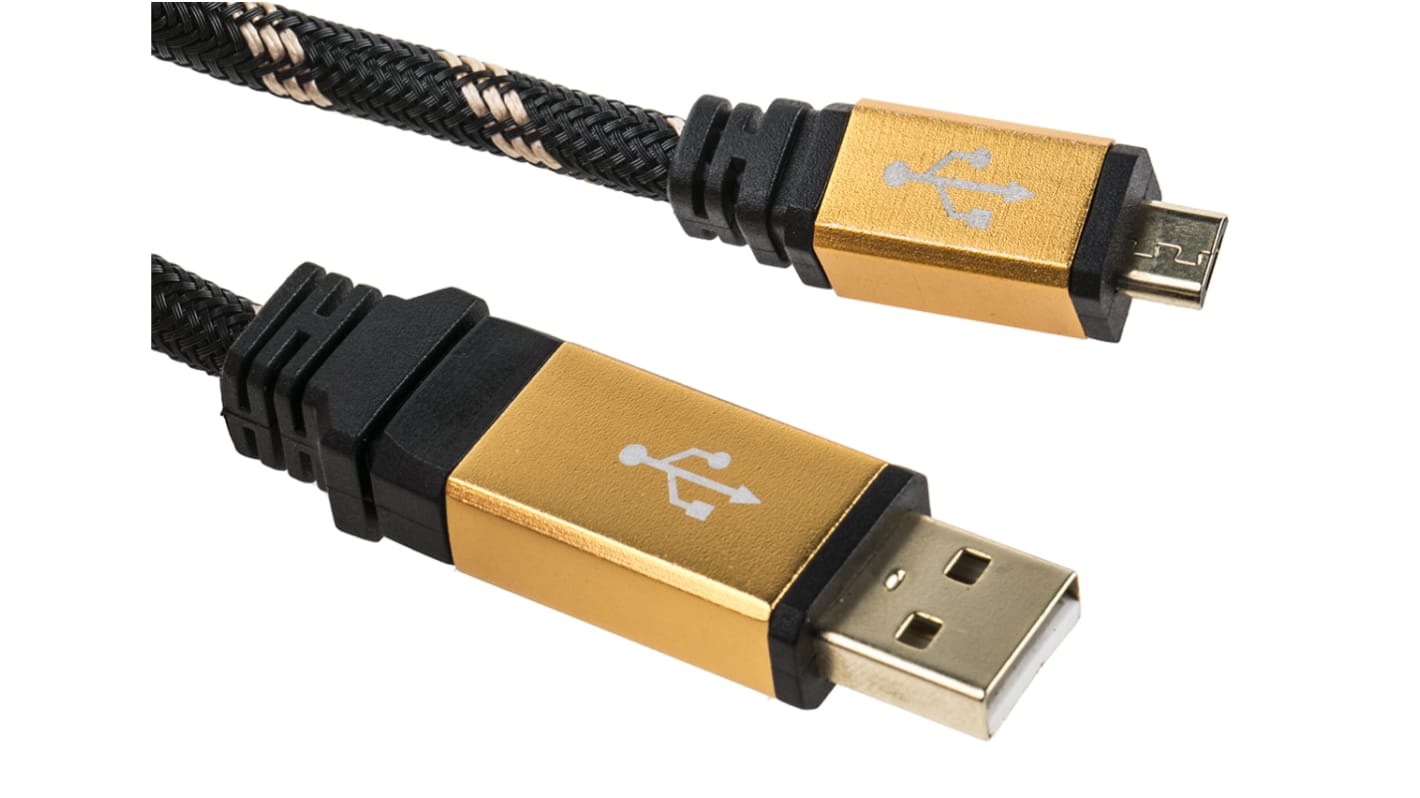 Kabel USB, 800mm, Černá/Zlatá