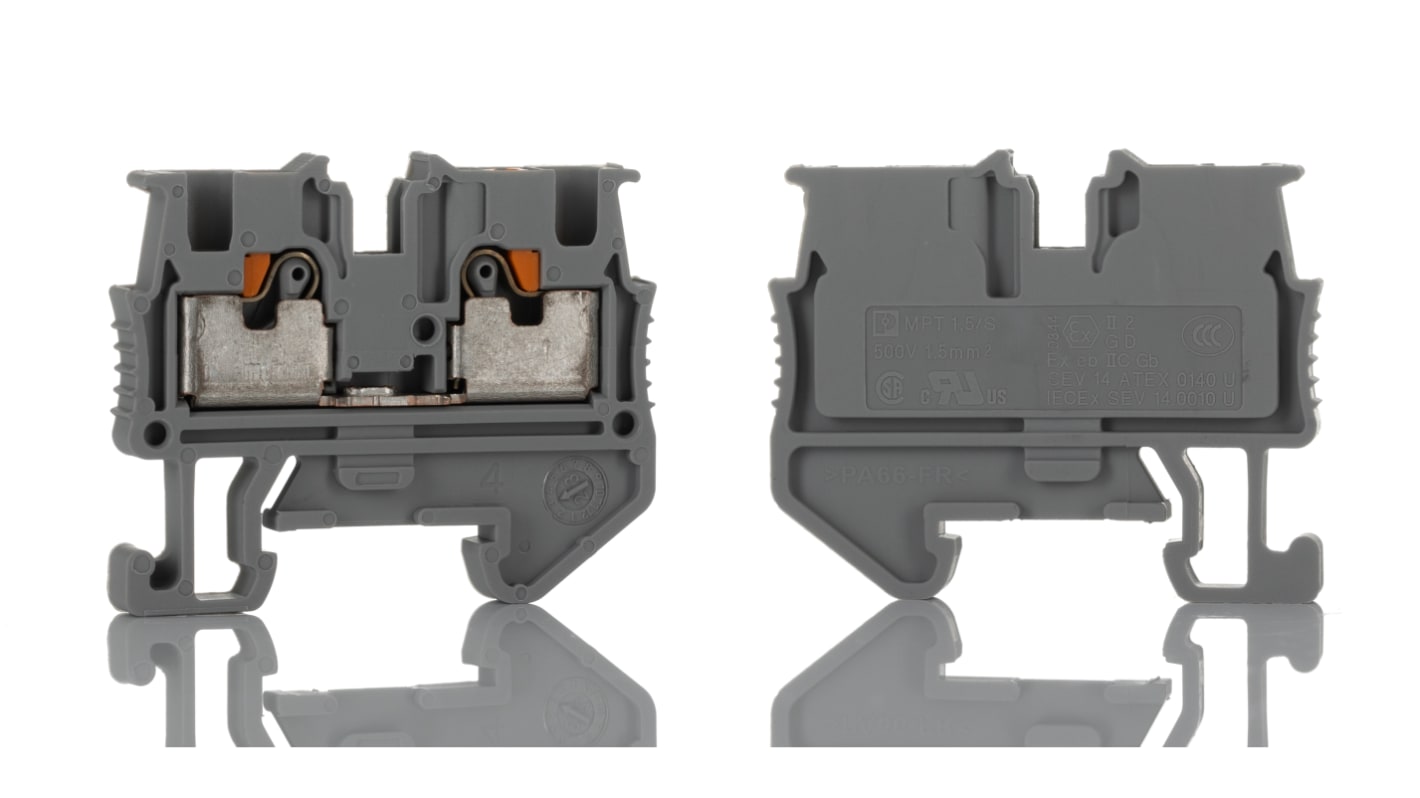 Phoenix Contact MPT 1.5/S Series Grey Feed Through Terminal Block, 1.5mm², Single-Level, Push In Termination