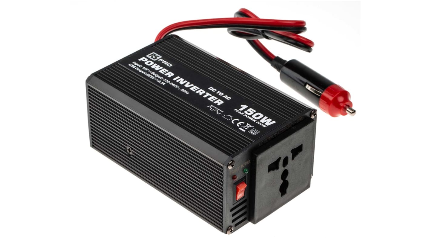 Inverter di potenza RS PRO, ingresso 12V cc, uscita 230V ca, 150W, connettore Universale