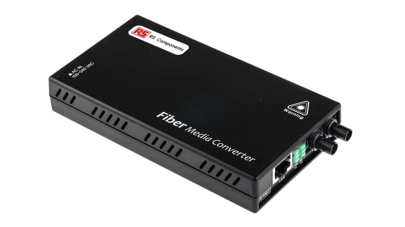 RS PRO Ethernet átalakító Ethernet Száloptikás közeg, 2km átvitel, 125Mbit/s, 100 → 240 V AC