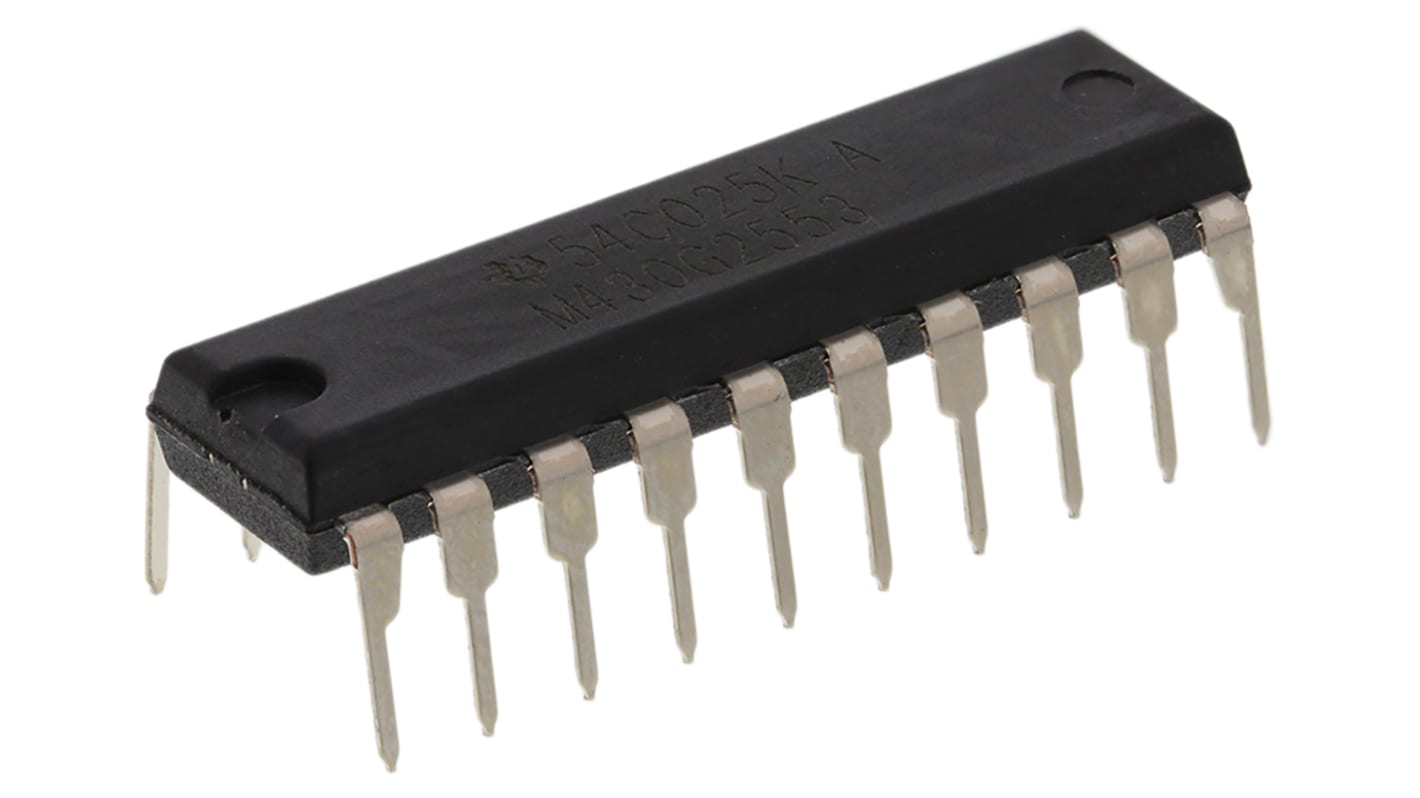 Microcontrolador Texas Instruments MSP430G2553IN20, núcleo MSP430 de 16bit, RAM 512 B, 16MHZ, PDIP de 20 pines