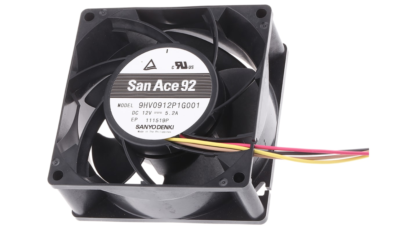 Sanyo Denki San Ace 9HV Series Axial Fan, 12 V dc, DC Operation, 306m³/h, 62.4W, 5.2A Max, 92 x 92 x 38mm