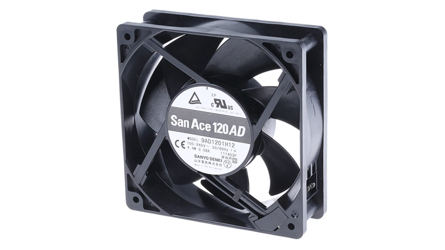 Sanyo Denki San Ace 9AD Series Axial Fan, 100 → 240 V ac, AC Operation, 180m³/h, 4.4W, 80mA Max, 120 x 120 x 38mm