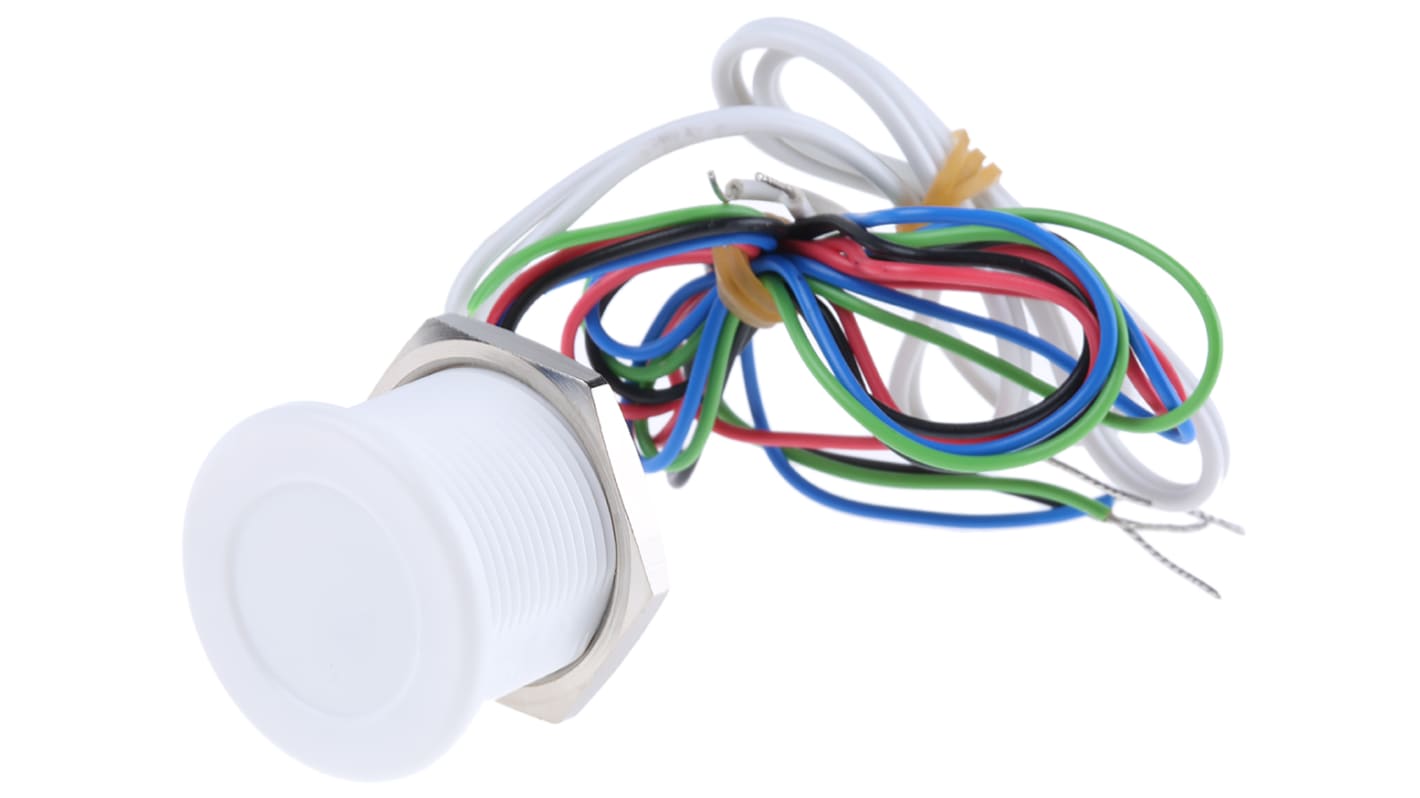 Piezo-kontakt, IP68, IP69, Hvid aktuator, 1-polet skifte, 200 mA ved 12 V., Wire Lead, -20 → +70°C