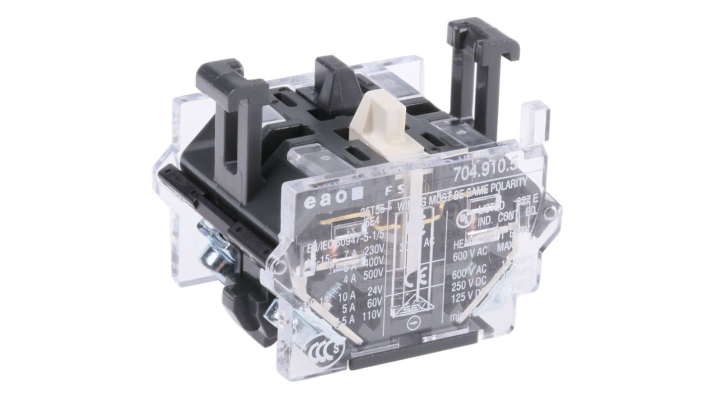 EAO 704 Series Contact Block for Use with 04 Series, 500V ac, 1NO + 1NC