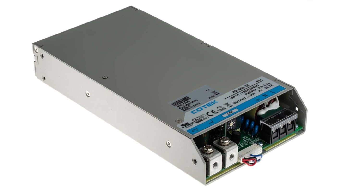 COTEK Switching Power Supply, AE-800-30, 30V dc, 26.7A, 801W, 1 Output, 127 → 370 V dc, 90 → 264 V ac