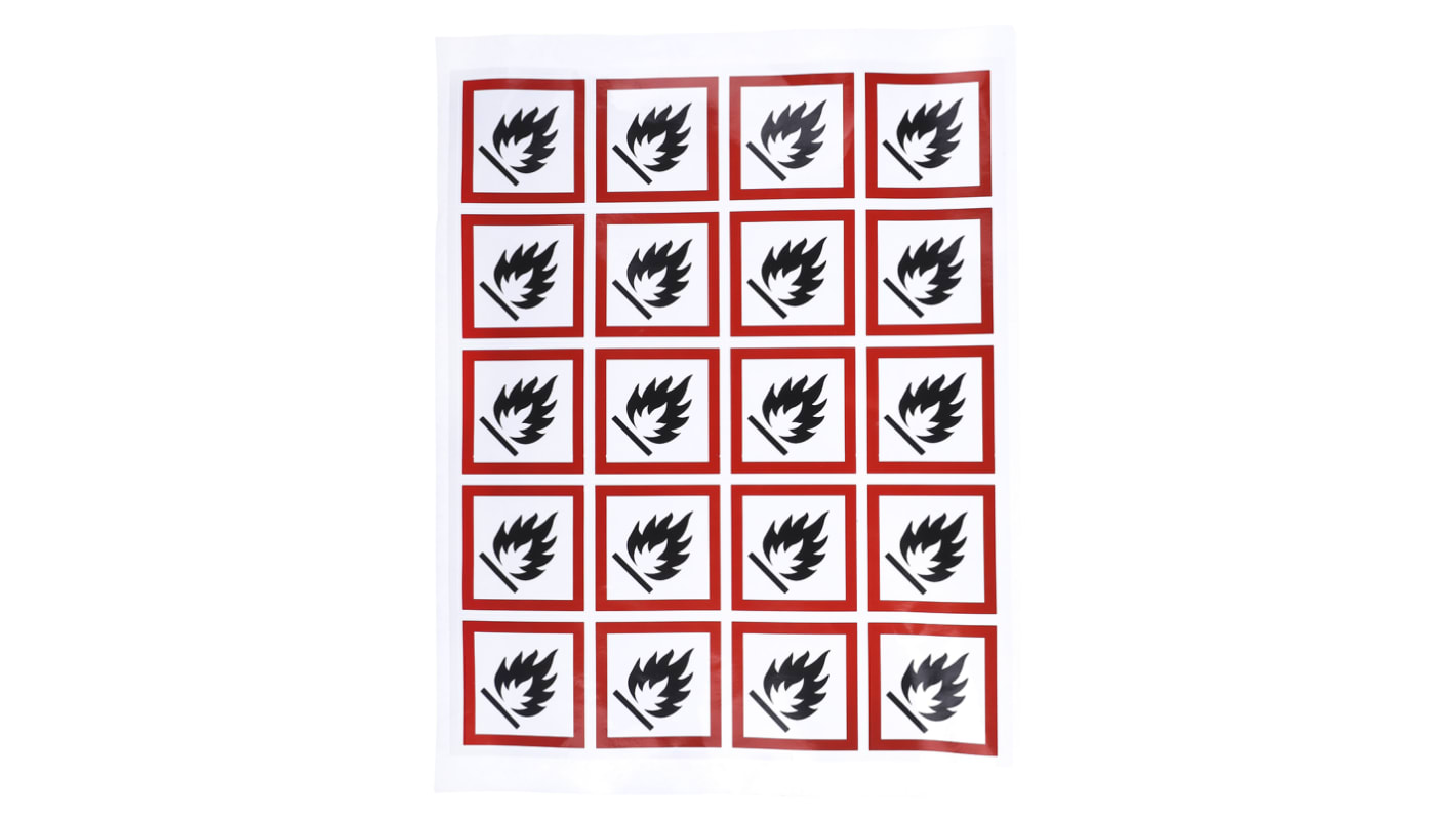 RS PRO Black, Red, White Gloss Polymeric Vinyl Safety Labels 40 mm x 40mm