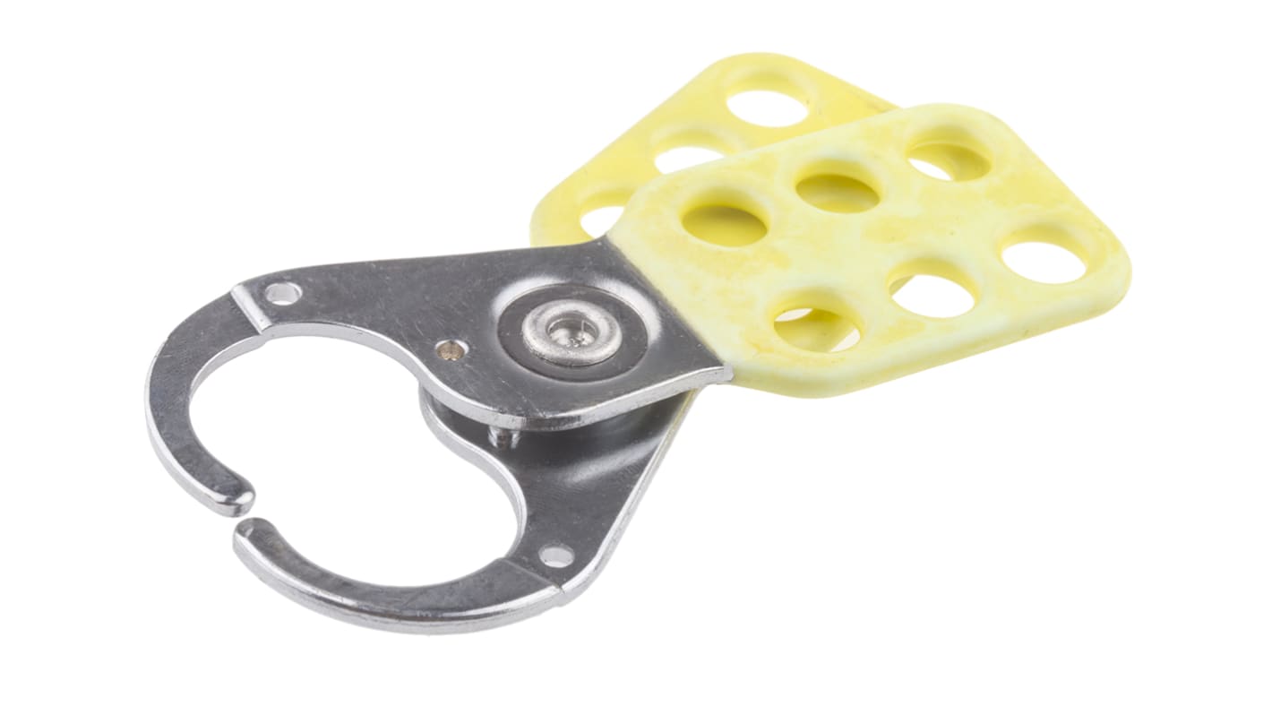 RS PRO Yellow 6-Lock Steel, Yellow Vinyl Coated Hasp Lockout, 9.25mm Shackle, 25mm Attachment