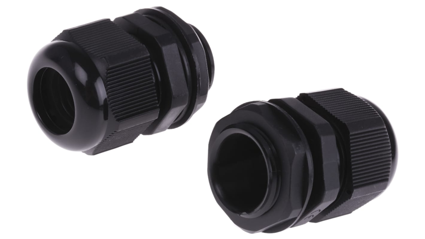 HellermannTyton NGM Series Black Nylon Cable Gland, M25 Thread, 13mm Min, 18mm Max, IP68