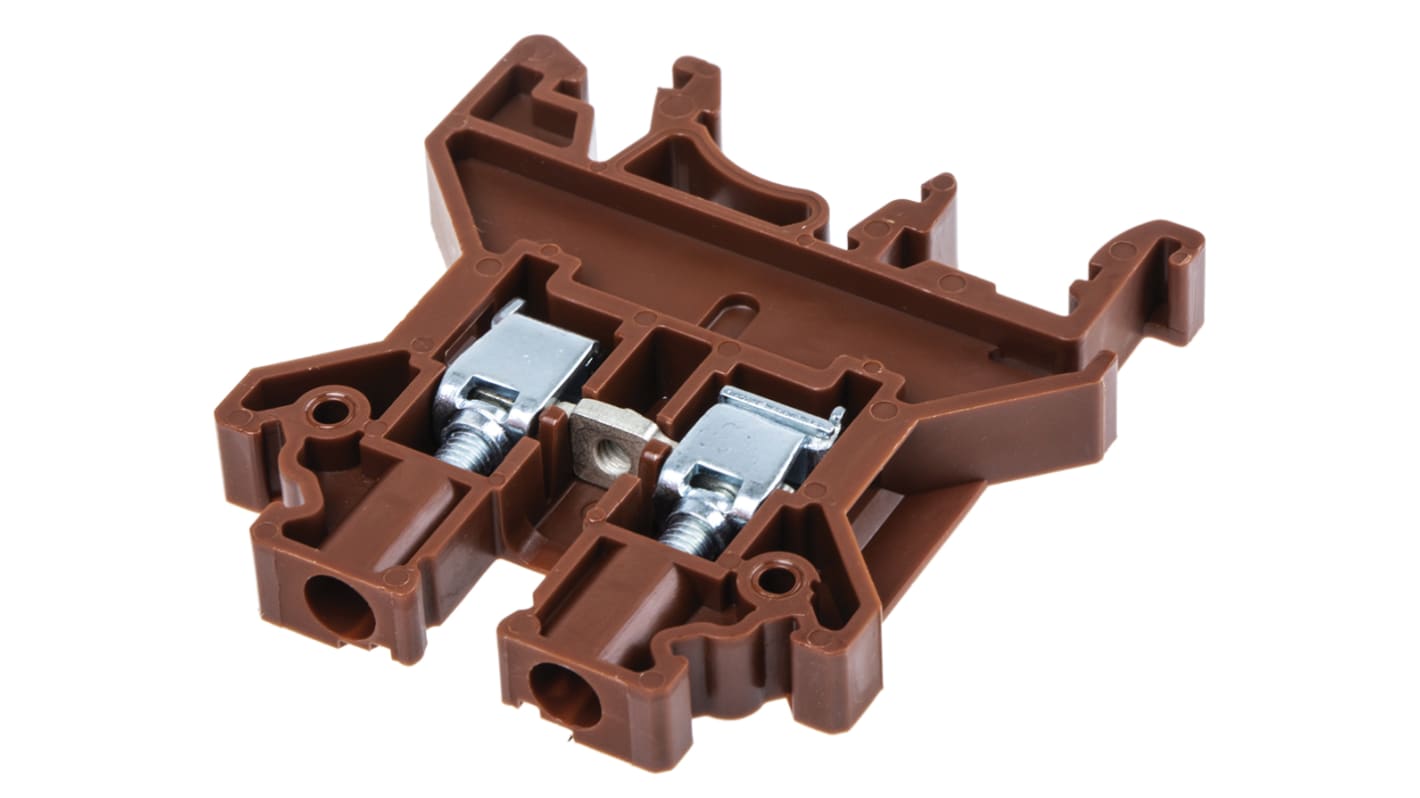 RS PRO Brown Feed Through Terminal Block, Single-Level, Screw Down Termination