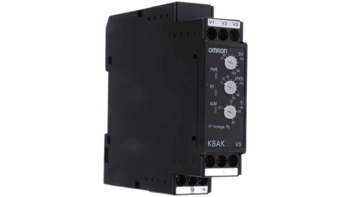 K8AKVS2 24VAC/DC Omron Voltage Monitoring Relay, 1 Phase, SPDT, 1 →