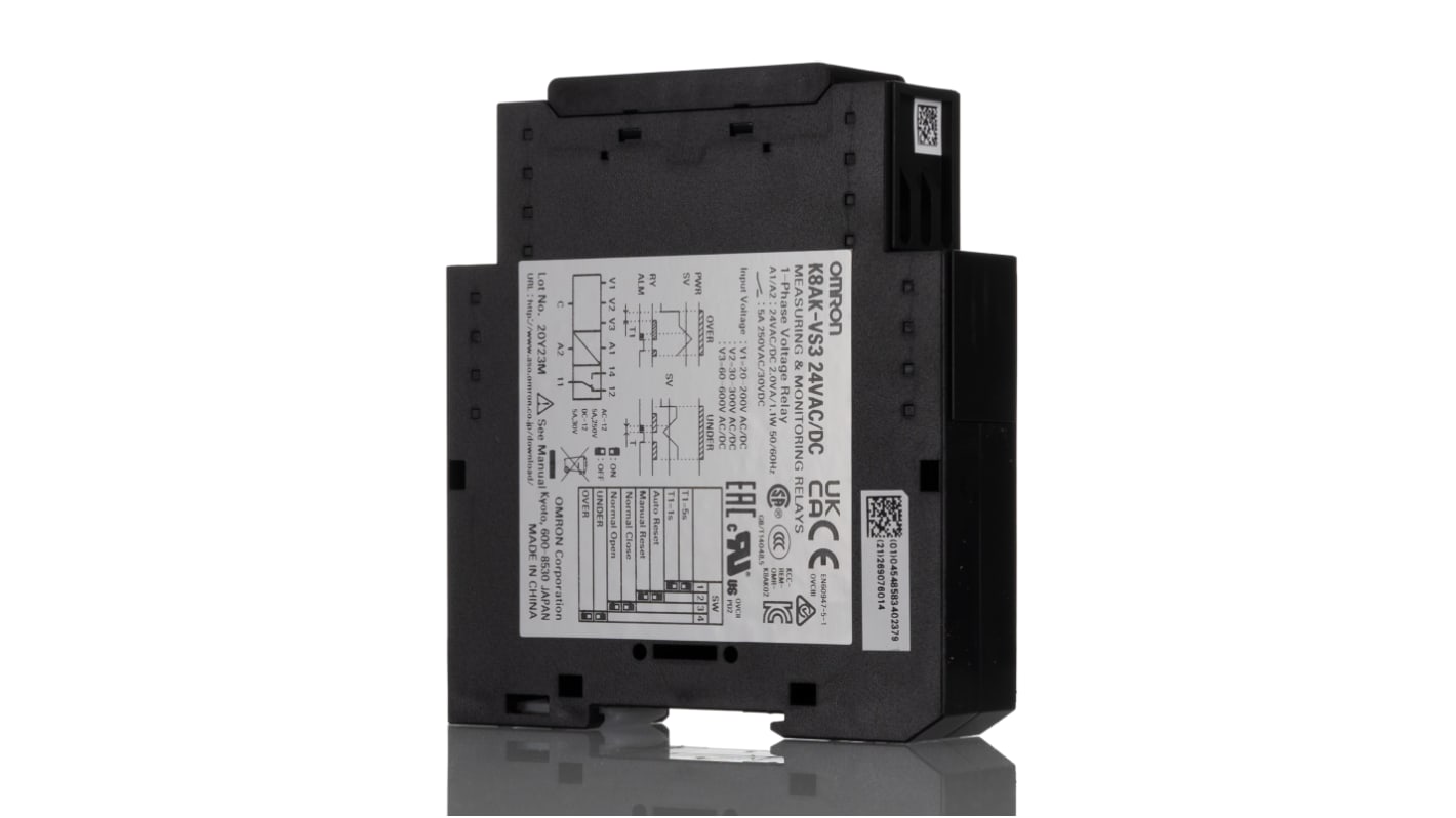 Omron K8AK-VS Überwachungsrelais 20 → 200 V ac/dc, 30 → 300 V ac/dc, 60 → 600V ac/dc 1-phasig,