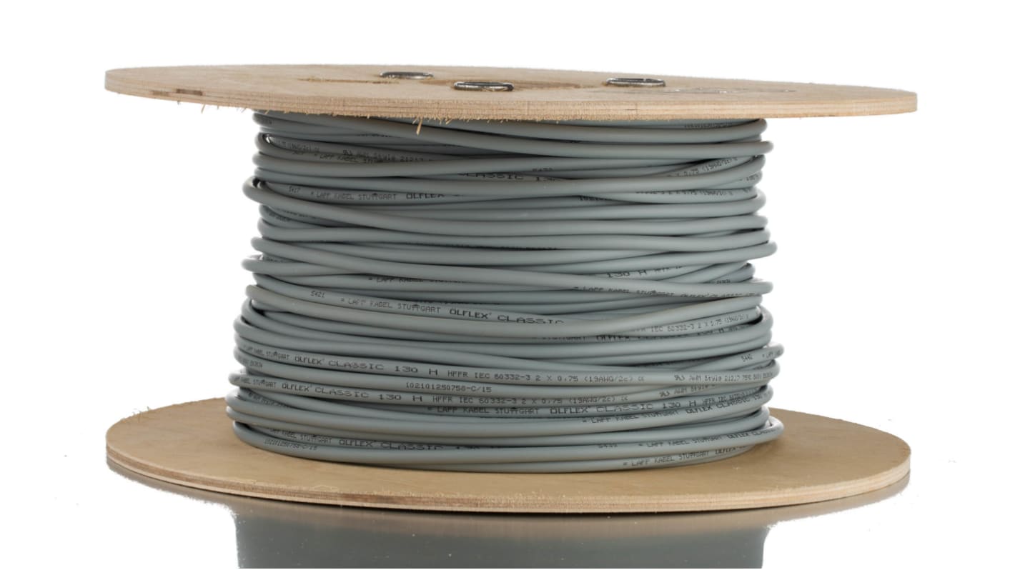 Câble de commande Lapp ÖLFLEX CLASSIC 130 500 V, 2 x 0,75 mm², 18 AWG, gaine LSZH Gris LSZH, 100m