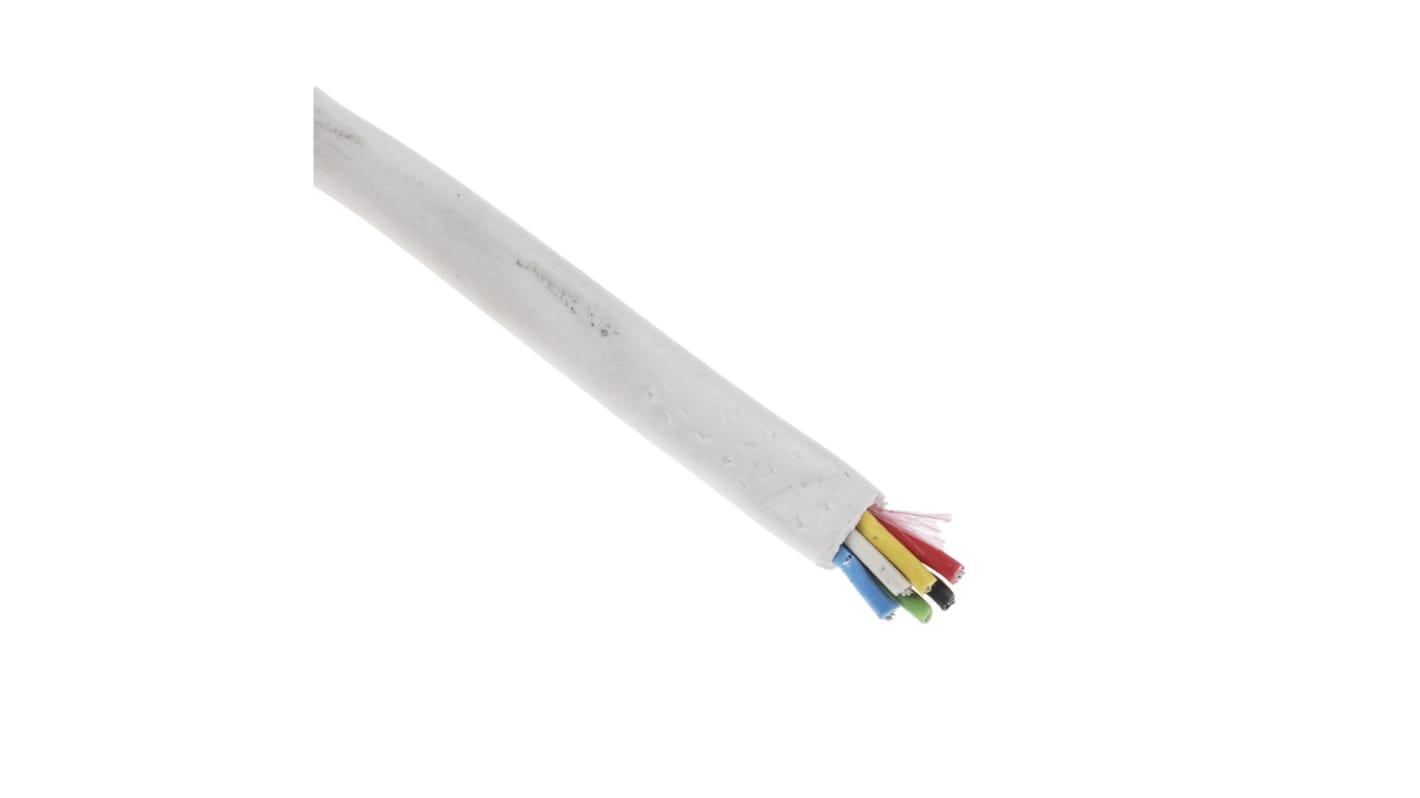 RS PRO Control Cable, 6 Cores, 0.19 mm², Unscreened, 100m, White PVC