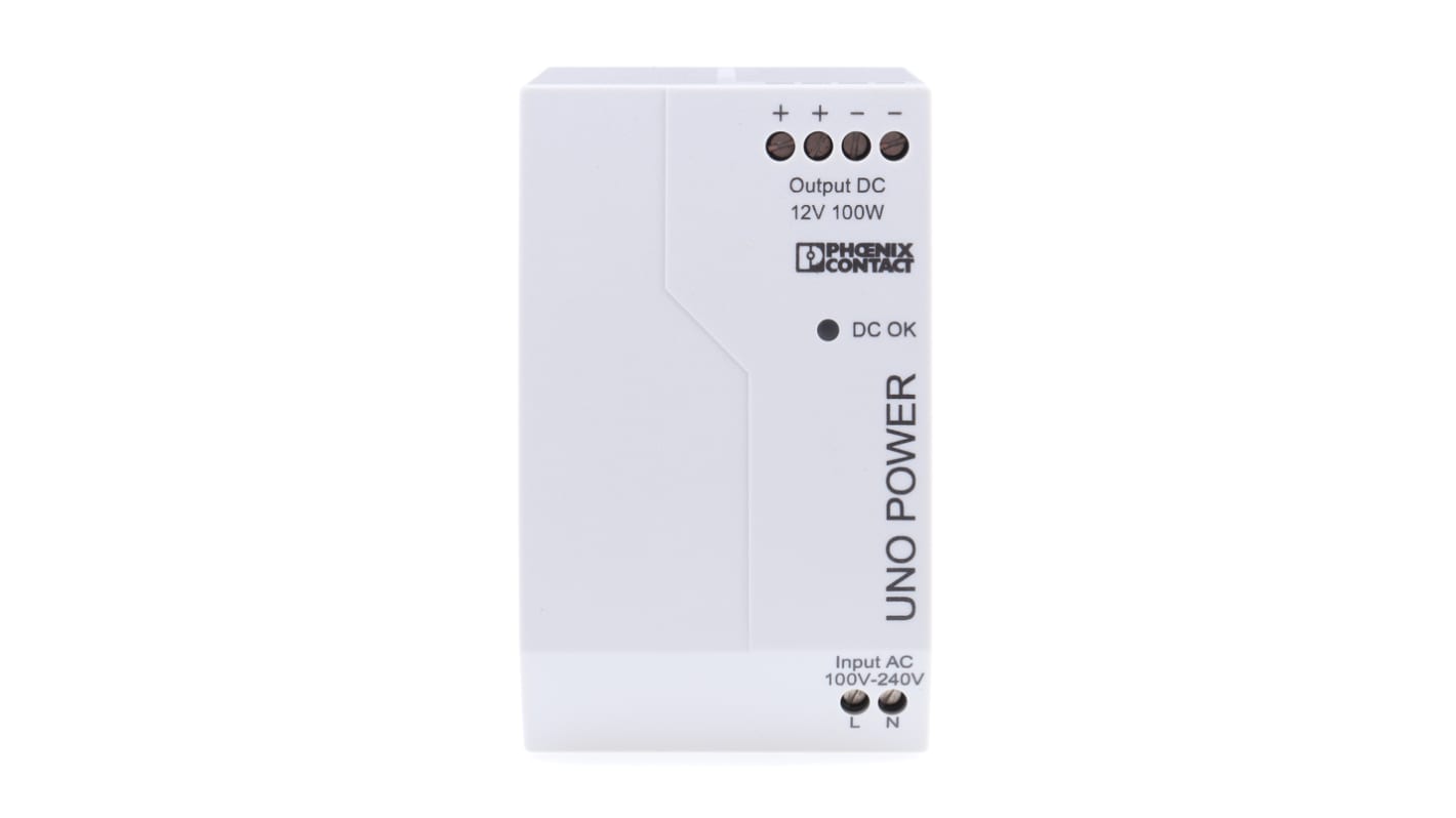 Phoenix Contact UNO POWER Switched Mode DIN Rail Power Supply, 85 → 264V ac ac Input, 12V dc dc Output, 8.3A