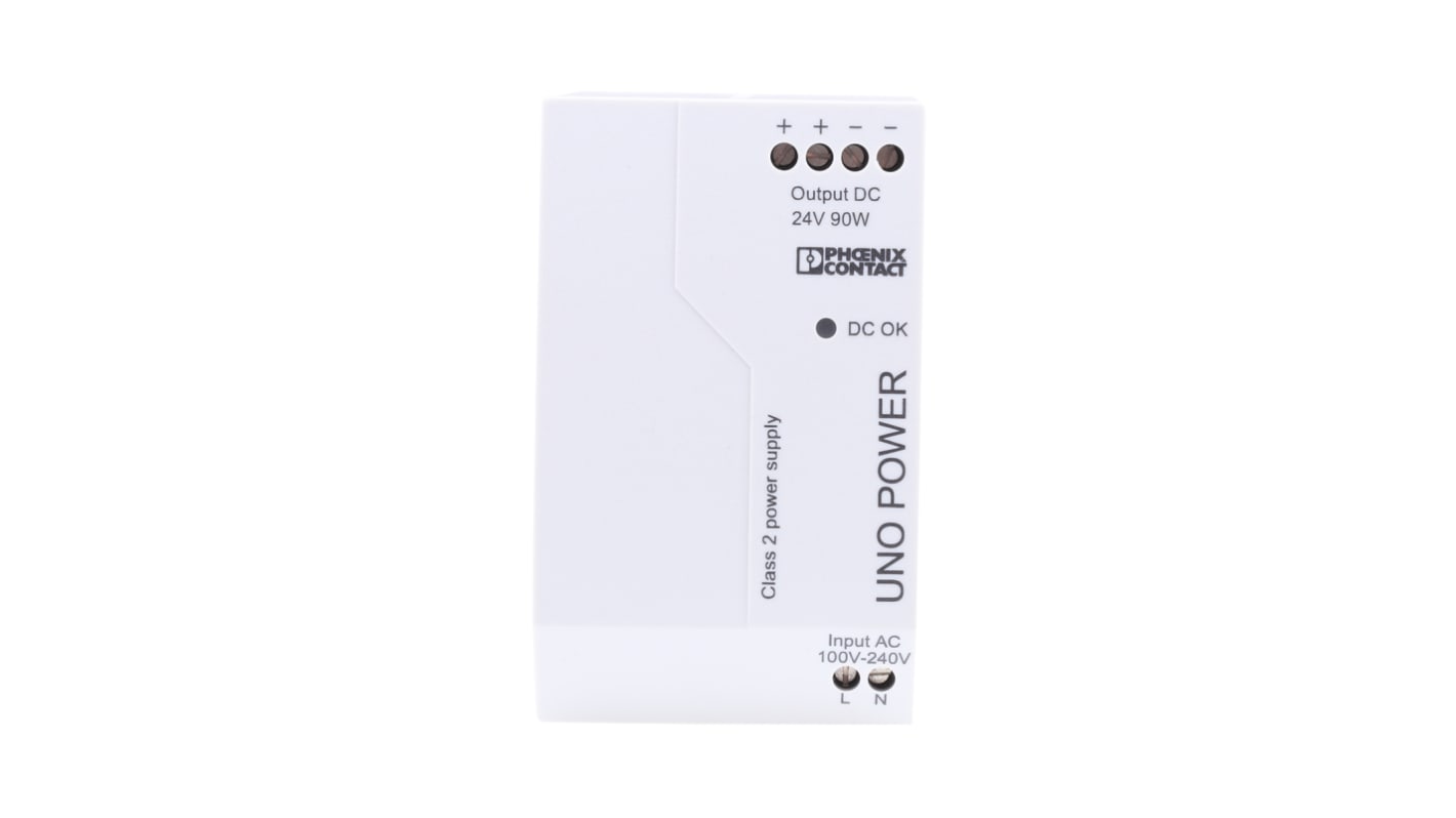 Phoenix Contact UNO-PS/1AC/24DC/90W/C2LPS Switched Mode DIN Rail Power Supply, 85 → 264V ac ac Input, 24V dc dc