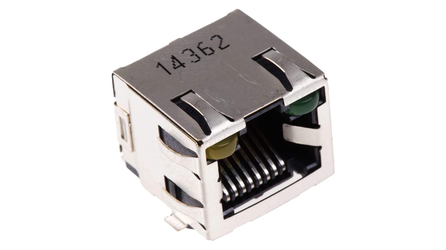 Złącze RJ45 Żeński Złącze RJ45 Montaż na płytce drukowanej Cat5 TE Connectivity, 90° 8-żyłowe