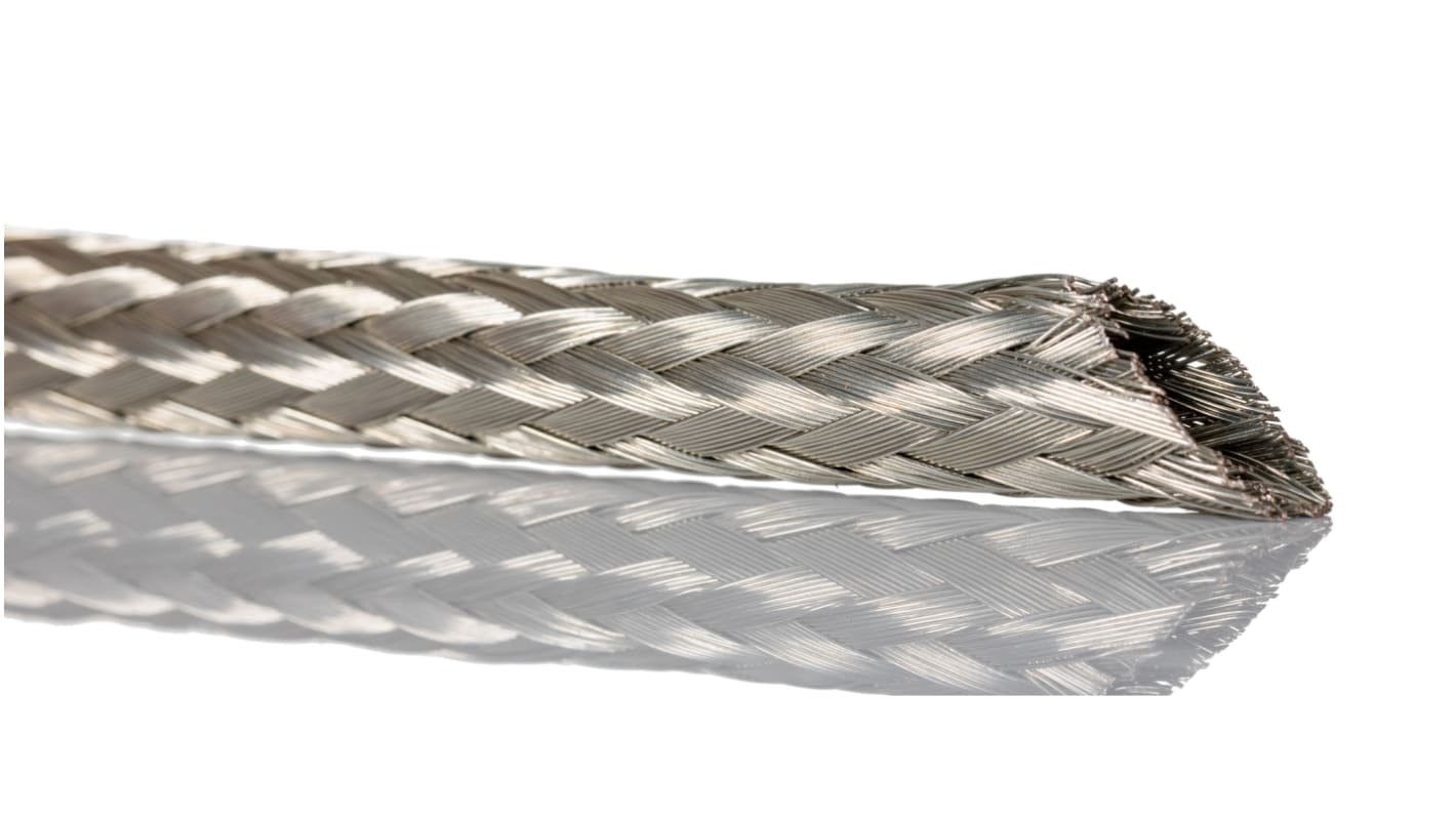 Guaina per cavi intrecciata Alpha Wire in Rame stagnato, Ø 11.11mm, L. 30m, col. Argento, espandibile