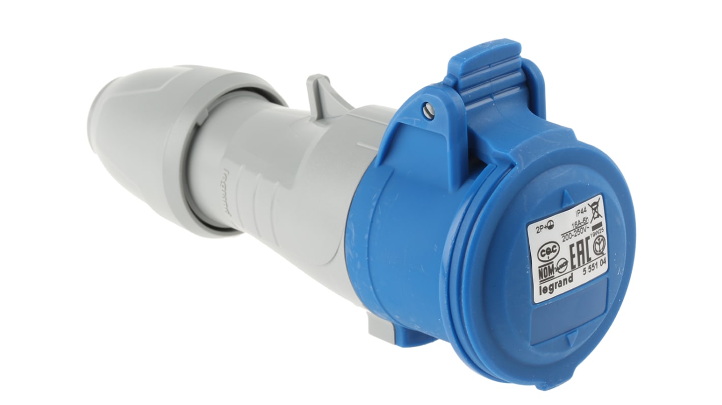 Conector de potencia industrial Hembra, Formato 2P + E, Orientación Recto, P17 Tempra Pro, Azul, 230 V, 16A, IP44