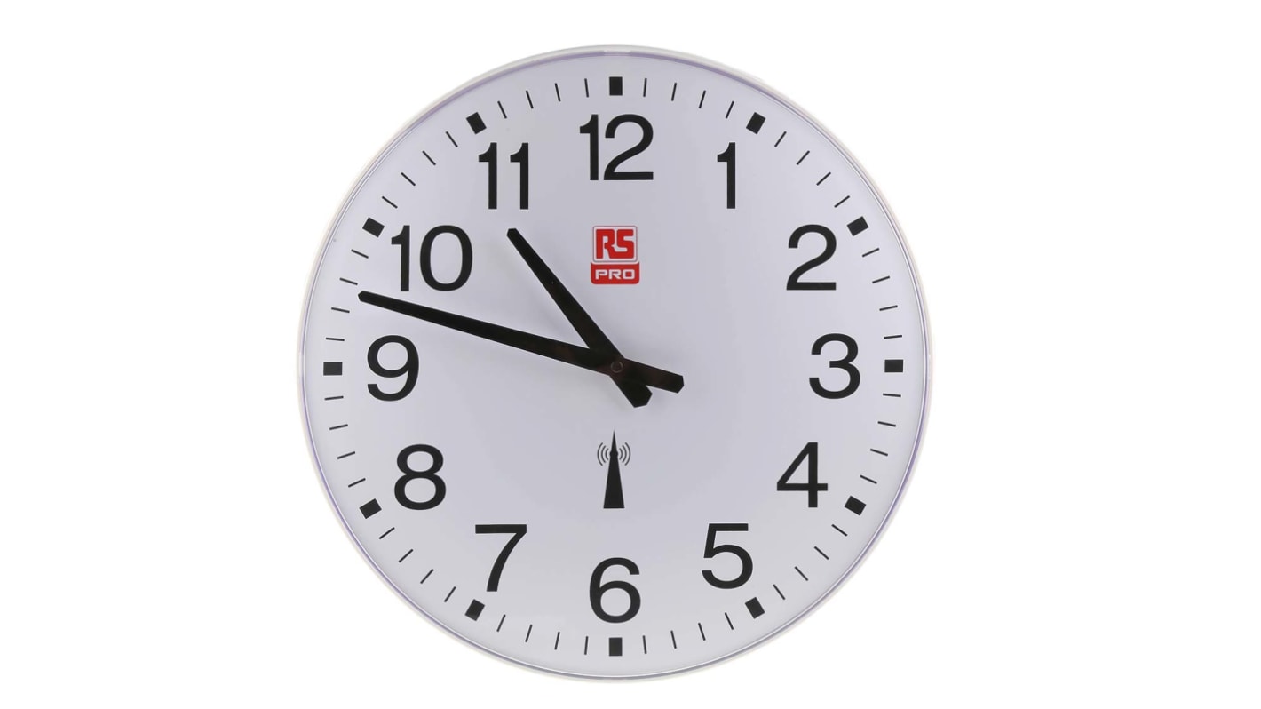 Reloj  de pared blanco RS PRO, Ø 420mm , radiocontrolado , suministrado con 4 pilas LR6