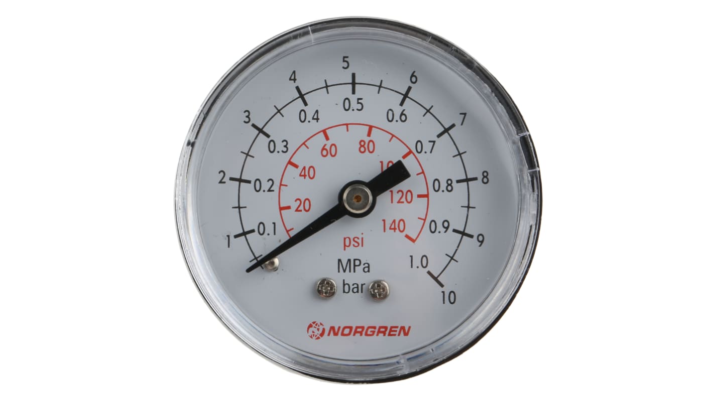 Norgren R 1/8 Analogue Pressure Gauge 10bar Back Entry, 18-013-013, 0bar min.