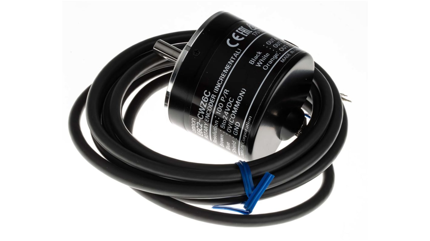 Omron E6C2 Series Incremental Incremental Encoder, 100 ppr, NPN Open Collector Signal, Solid Type, 6mm Shaft