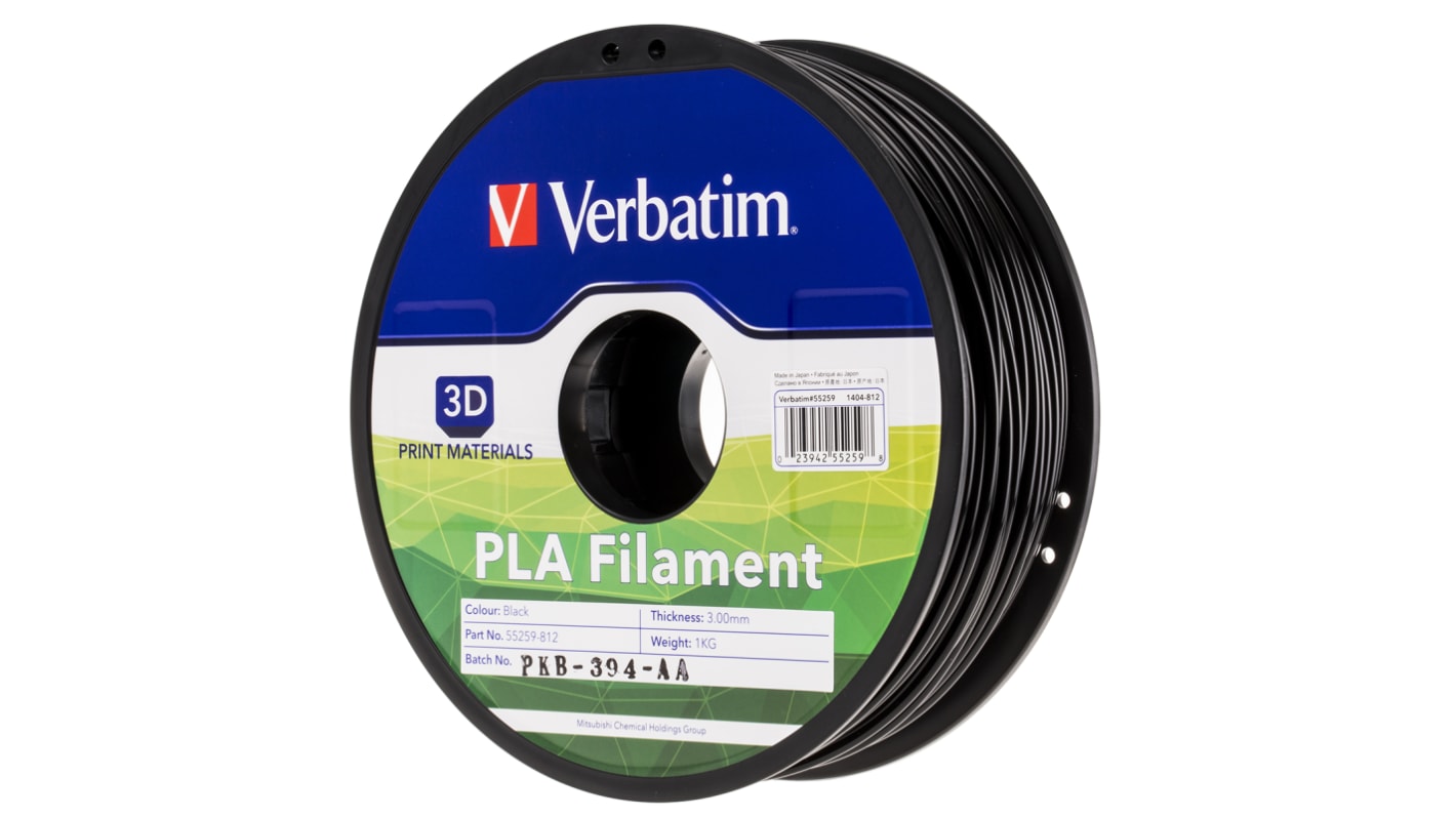 Verbatim 2.85mm Black PLA 3D Printer Filament, 1kg