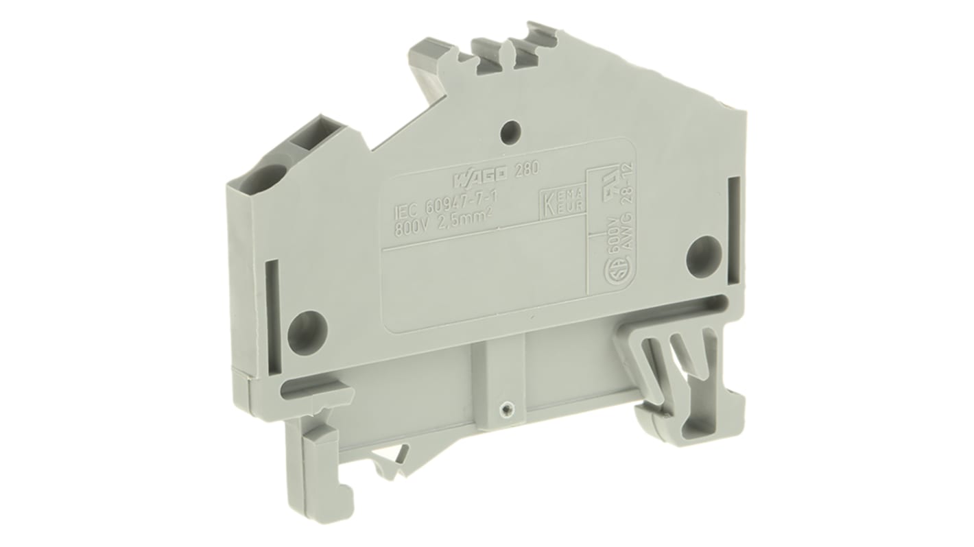 Wago 280 Series Grey Feed Through Terminal Block, 2.5mm², Single-Level, Cage Clamp Termination