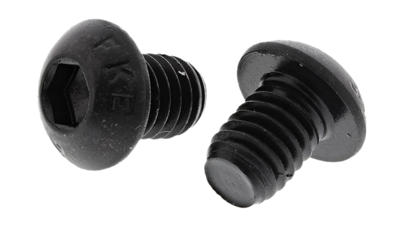 RS PRO Black, Self-Colour Steel Hex Socket Button Screw, ISO 7380, M6 x 8mm