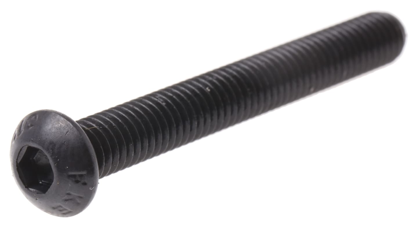 RS PRO Black, Self-Colour Steel Hex Socket Button Screw, ISO 7380, M6 x 50mm