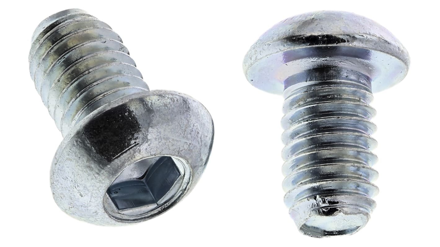 RS PRO Bright Zinc Plated Steel Hex Socket Button Screw, ISO 7380, M6 x 10mm
