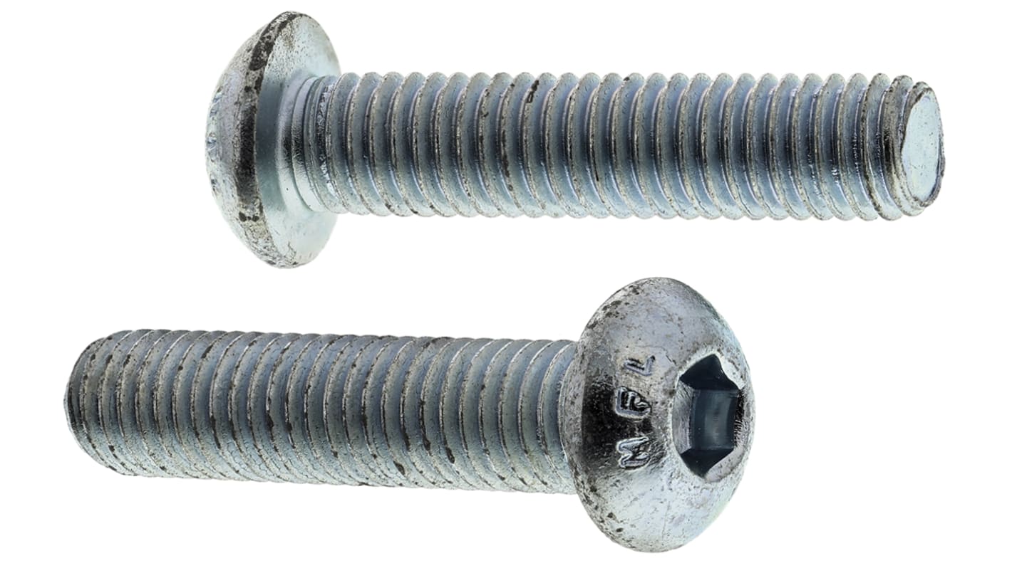 RS PRO Bright Zinc Plated Steel Hex Socket Button Screw, ISO 7380, M8 x 35mm