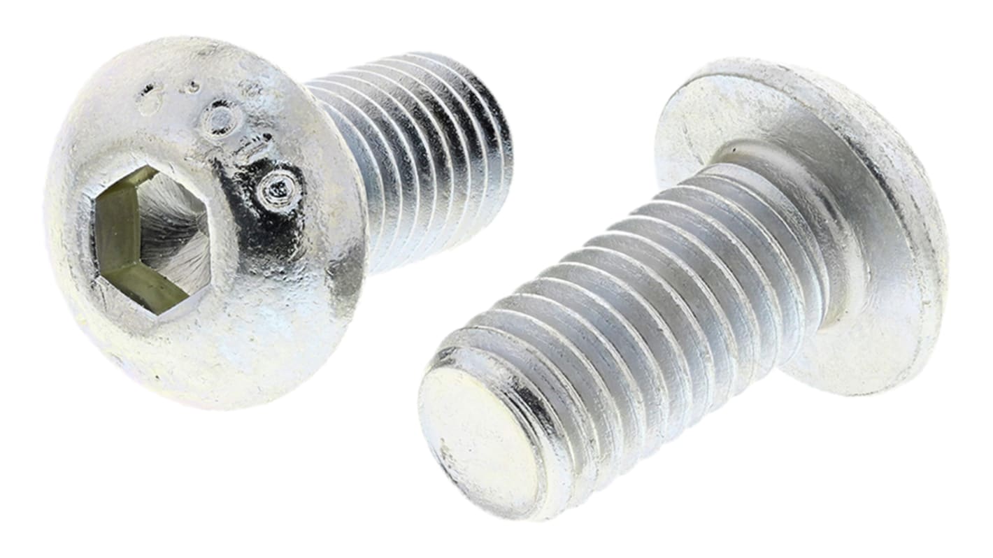 RS PRO Bright Zinc Plated Steel Hex Socket Button Screw, ISO 7380, M10 x 20mm