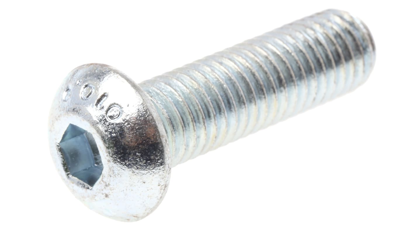 RS PRO Bright Zinc Plated Steel Hex Socket Button Screw, ISO 7380, M10 x 35mm