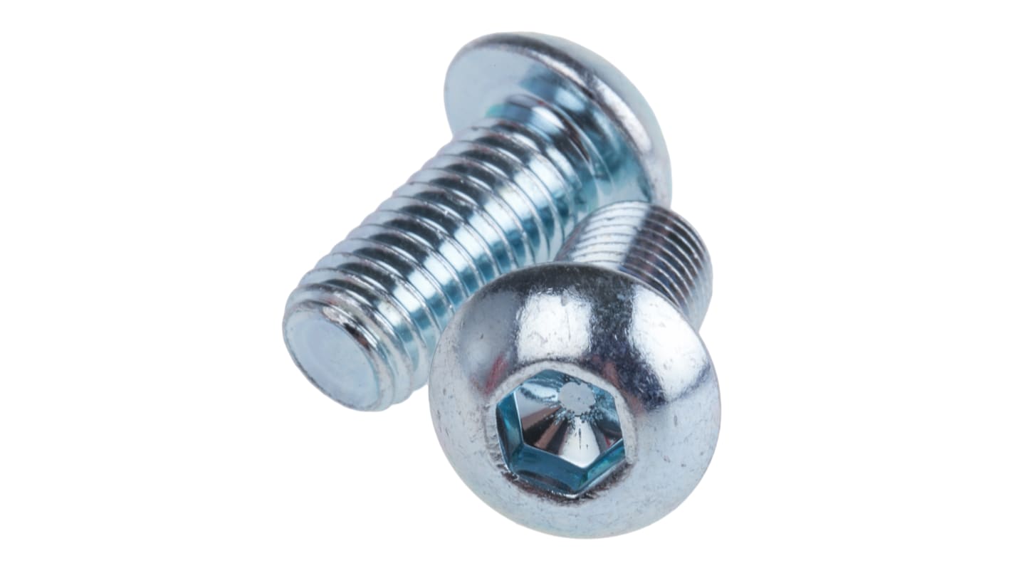 RS PRO Bright Zinc Plated Steel Hex Socket Button Screw, ISO 7380, M12 x 25mm