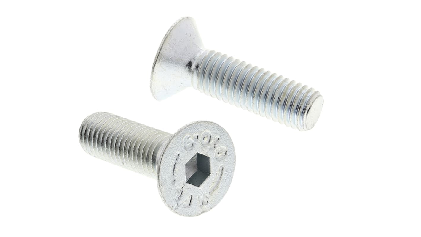 RS PRO Bright Zinc Plated Steel Hex Socket Countersunk Screw, DIN 7991, M10 x 35mm