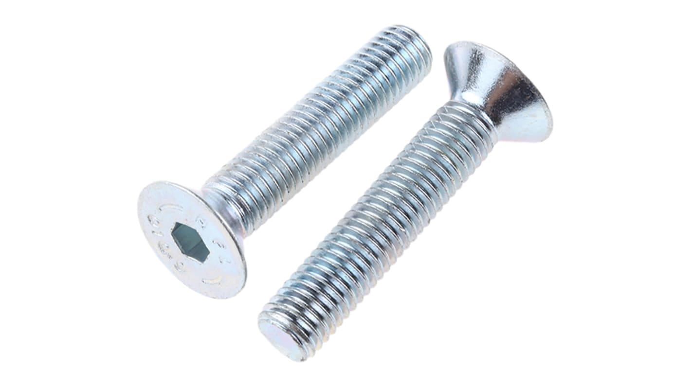 RS PRO Bright Zinc Plated Steel Hex Socket Countersunk Screw, DIN 7991, M10 x 50mm