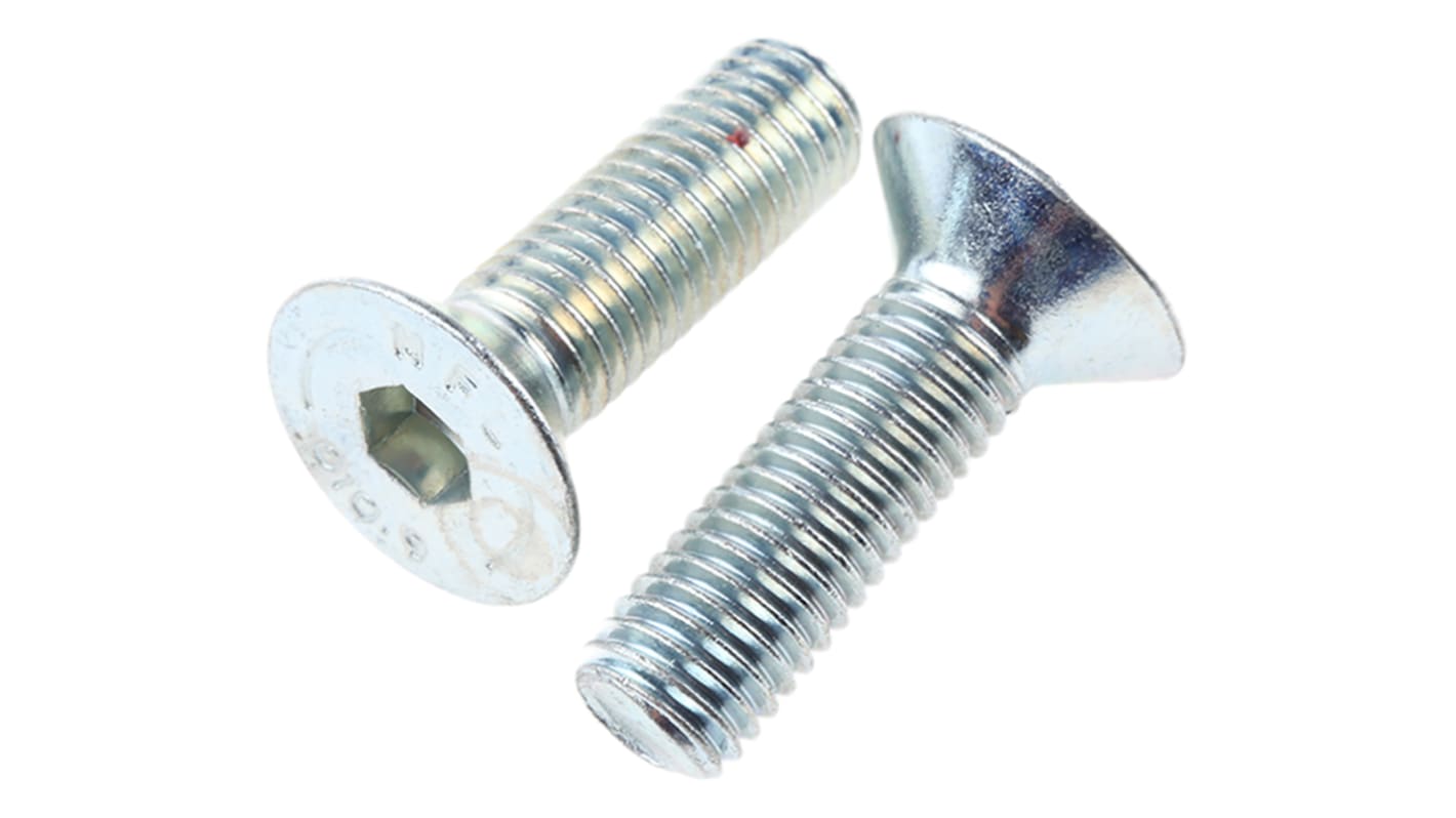 RS PRO Bright Zinc Plated Steel Hex Socket Countersunk Screw, DIN 7991, M12 x 40mm