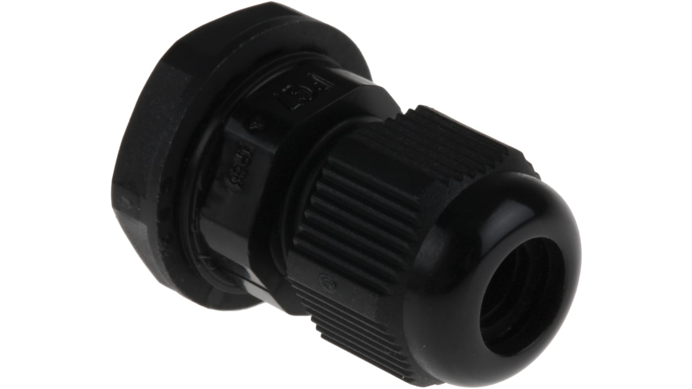 RS PRO Black Nylon Cable Gland, PG7 Thread, 3.5mm Min, 6mm Max, IP68