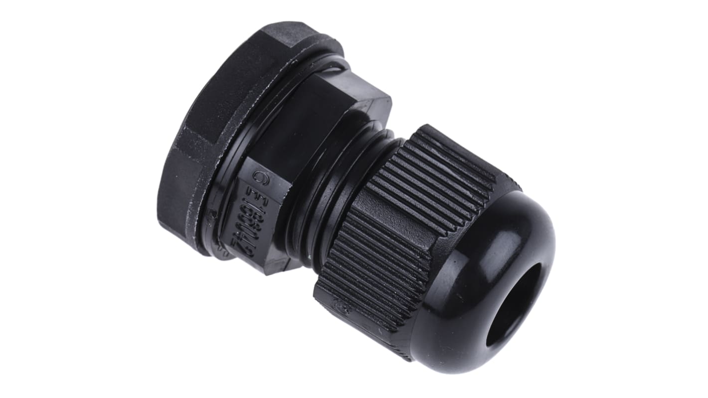 RS PRO Black Nylon Cable Gland, PG9 Thread, 4mm Min, 8mm Max, IP68