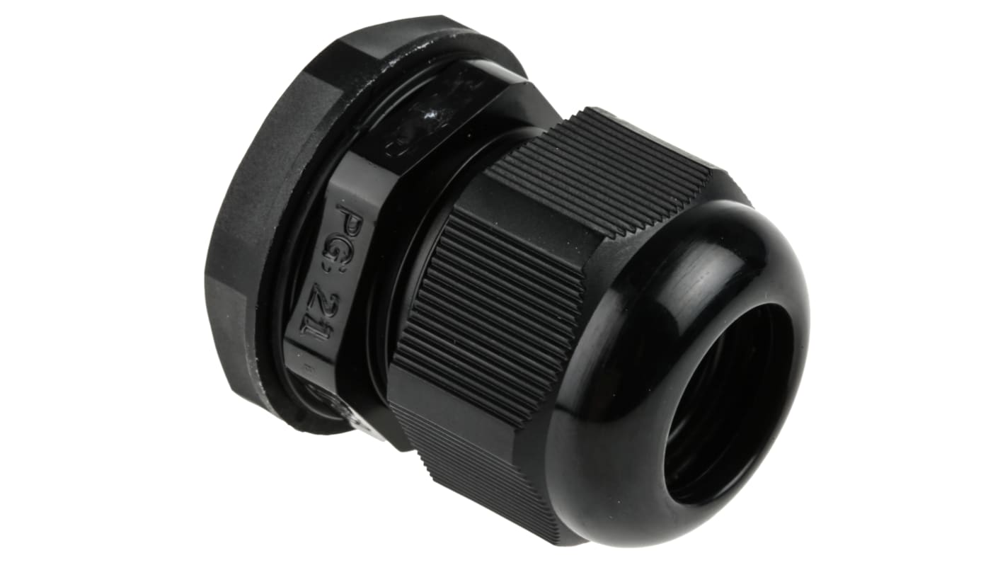 RS PRO Black Nylon Cable Gland, PG21 Thread, 13mm Min, 18mm Max, IP68