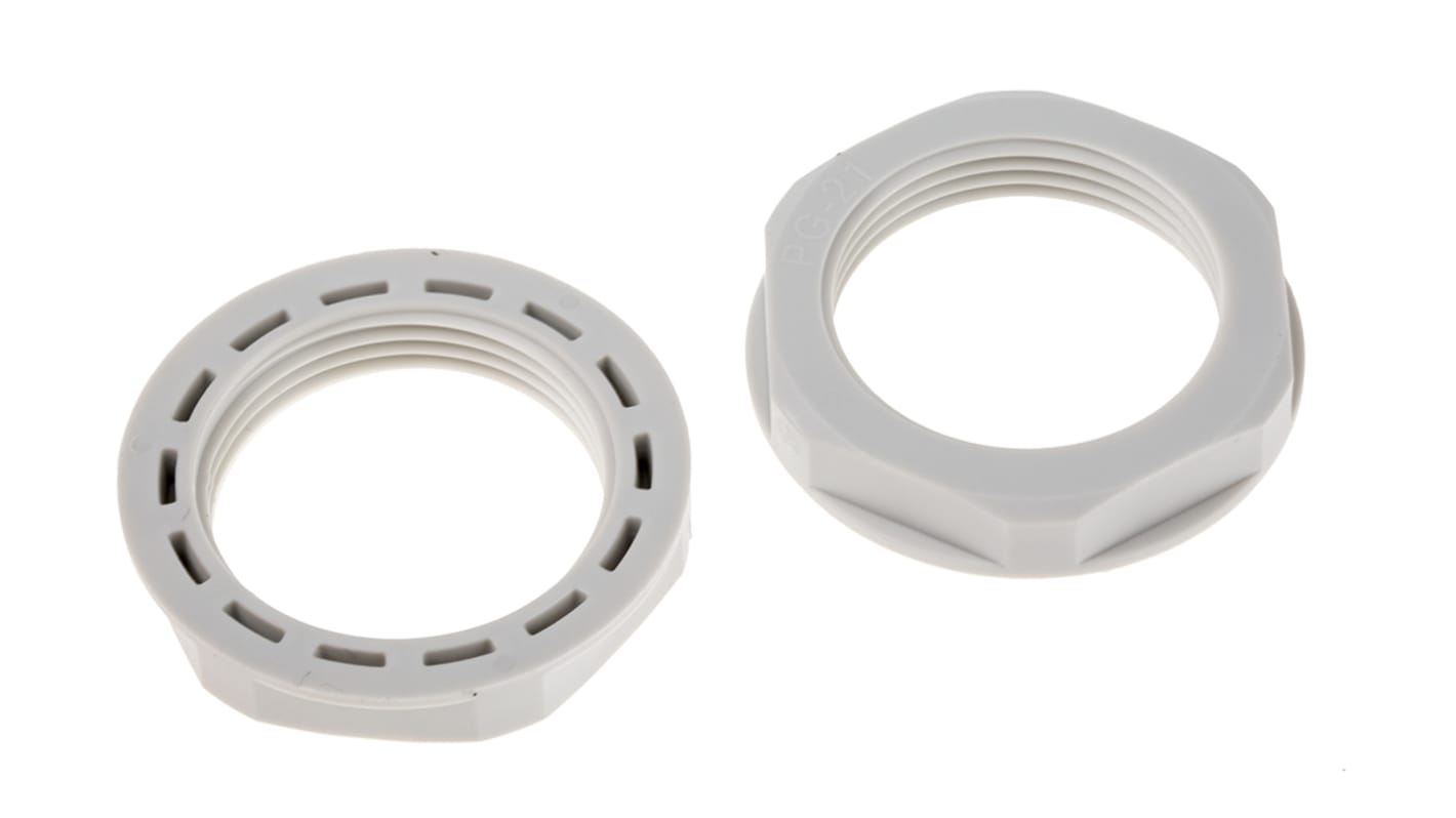 RS PRO Grey Nylon 66 Cable Gland Locknut, PG21 Thread, IP68