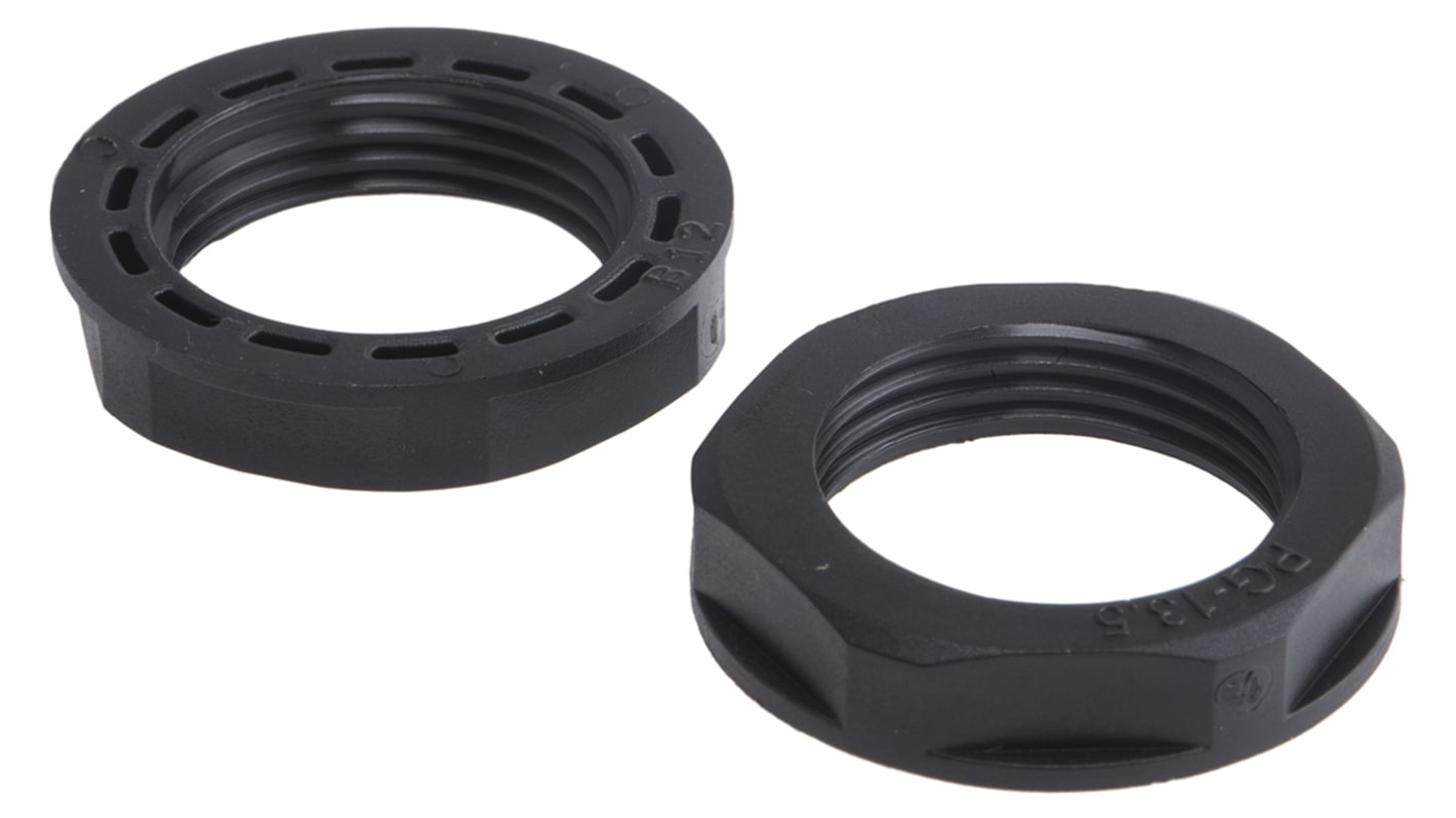 RS PRO Black Nylon 66 Cable Gland Locknut, PG13.5 Thread, IP68