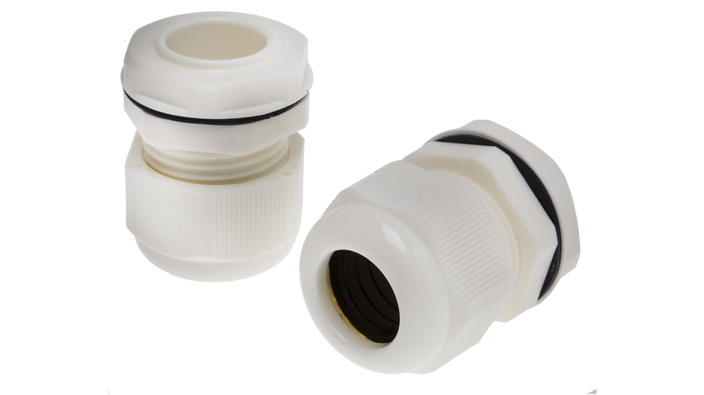 RS PRO White Nylon Cable Gland, M25 Thread, 13mm Min, 18mm Max, IP68