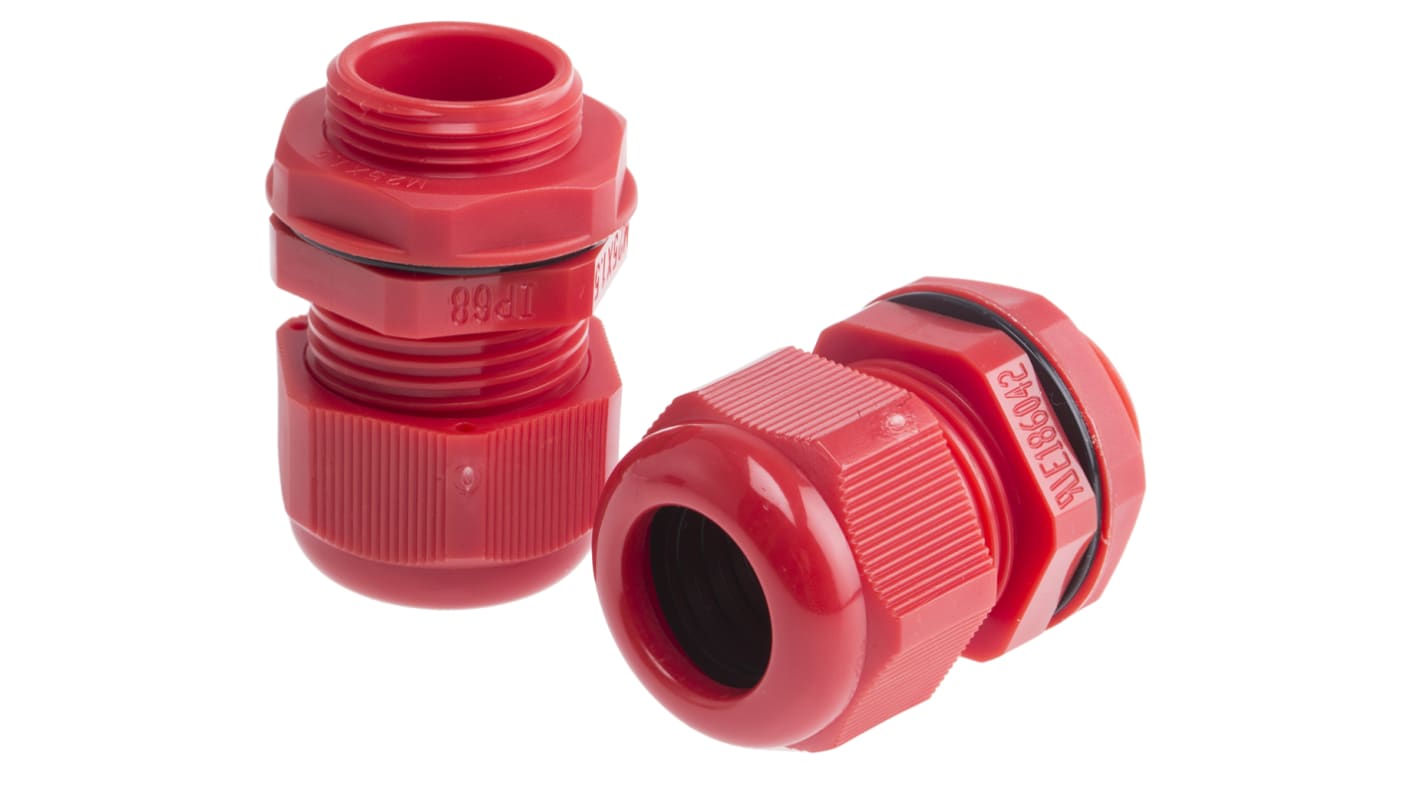 RS PRO Red Nylon Cable Gland, M25 Thread, 13mm Min, 18mm Max, IP68