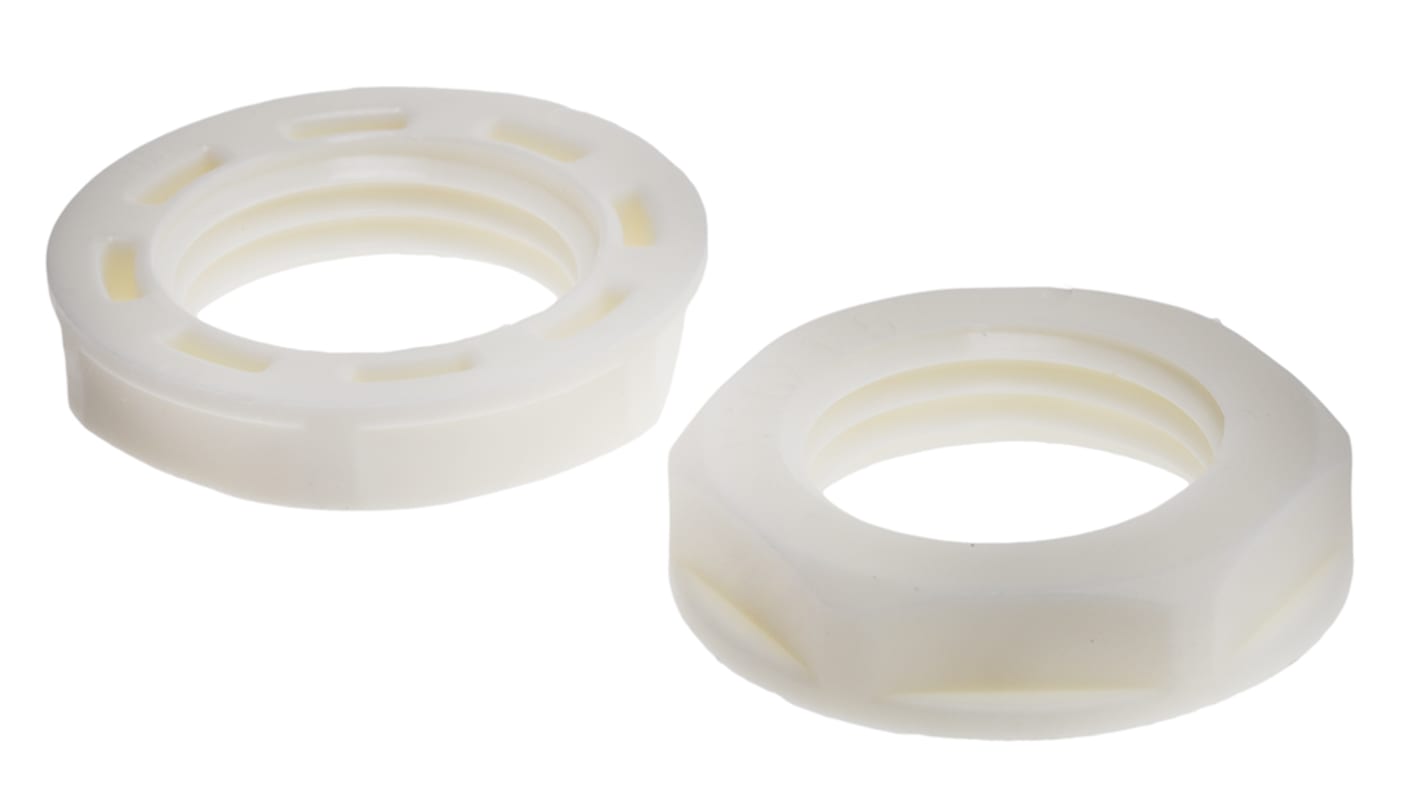 RS PRO White Nylon 66 Cable Gland Locknut, M16 Thread, IP68