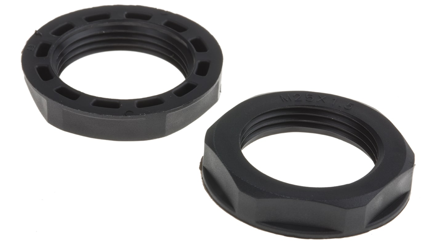 Ecrou pour presse étoupe RS PRO, M25, Noir, Nylon 66 IP68